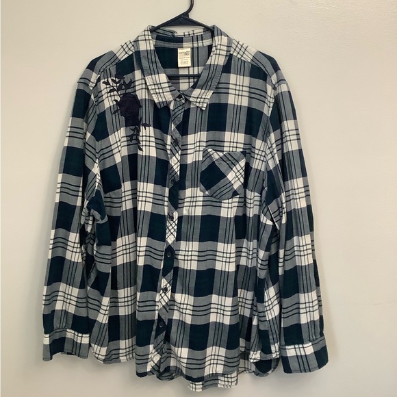 Terra & Sky Tops - Terra & Sky Blue and Green Plaid Shirt